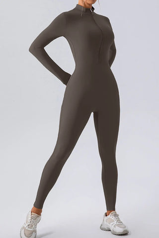 Half Zip Mock Neck Active Jumpsuit Divacious