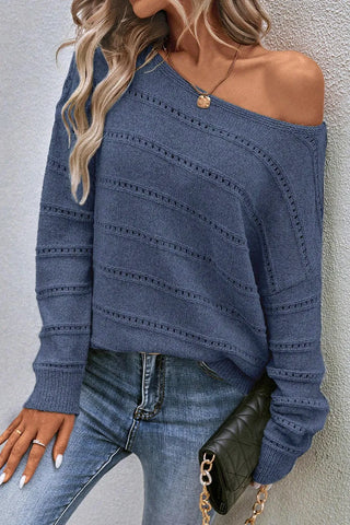 Boat Neck Dropped Shoulder Sweater Divacious