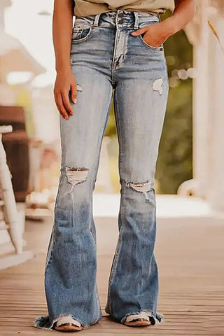 Distressed Raw Hem Bootcut Jeans Divacious