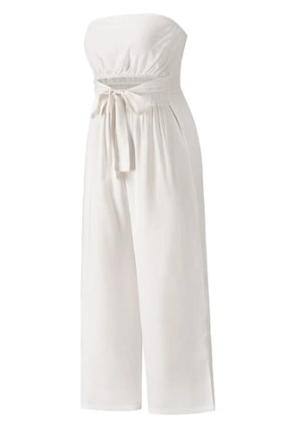 Tied Cutout Tube Wide Leg Jumpsuit Divacious