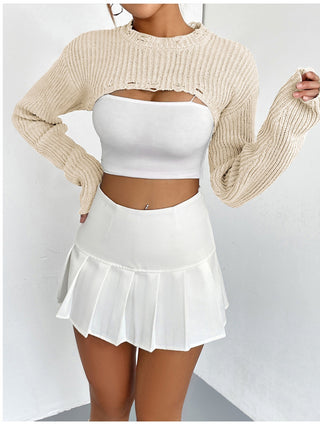 Distressed Long Sleeve Cropped Sweater Divacious