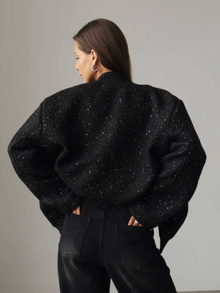 Sequin Detail Pocketed Long Sleeve Jacket Trendsi