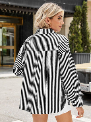 Striped Button Up Long Sleeve Shirt Divacious