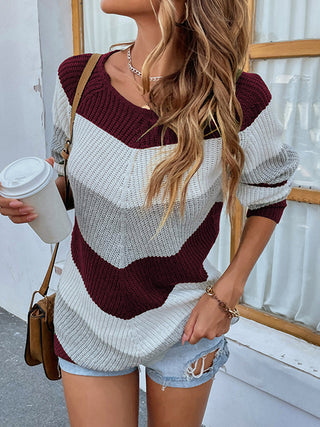 Color Block Rib-Knit Sweater Divacious