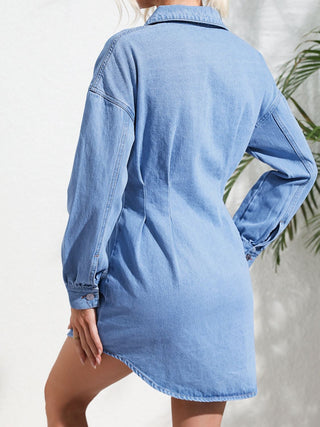 Distressed Button Up Long Sleeve Denim Dress Divacious