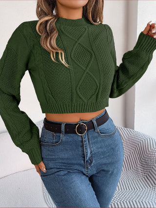 Cable-Knit Round Neck Cropped Sweater Divacious