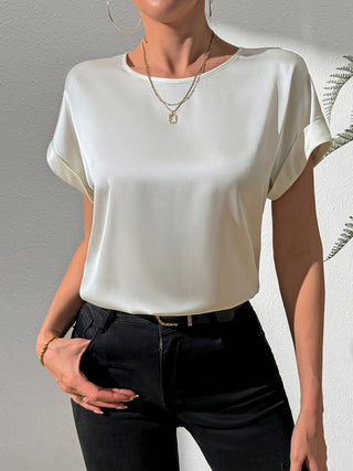 Round Neck Short Sleeve Blouse Divacious