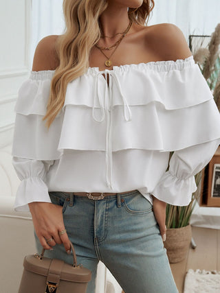 Off-Shoulder Flounce Sleeve Blouse Divacious