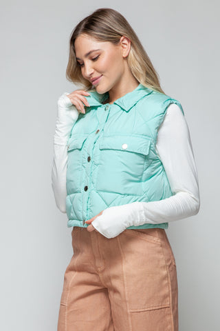 Snobbish Snap Down Quilted Crop Vest Trendsi