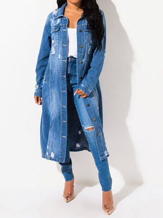 Long Sleeve Raw Hem Denim Jacket Divacious