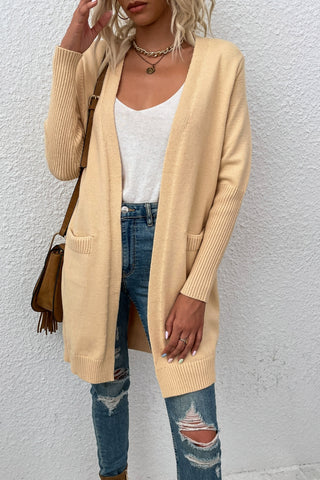 Open Front Long Sleeve Cardigan with Pockets Divacious