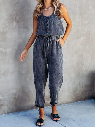 Drawstring Waist Sleeveless Jumpsuit Divacious