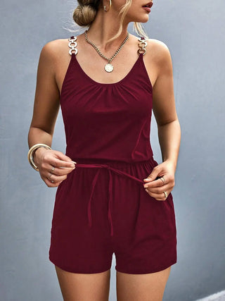 Pocketed Buckle Trim Scoop Neck Romper Divacious