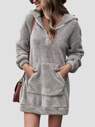 Half Zip Dropped Shoulder Oversized Hoodie Divacious