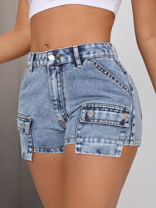 Mid-Rise Waist Denim Shorts with Pockets Divacious