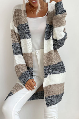 Striped Long Sleeve Duster Cardigan Divacious