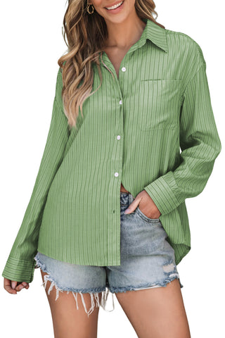 Striped Button Up Long Sleeve Shirt Divacious