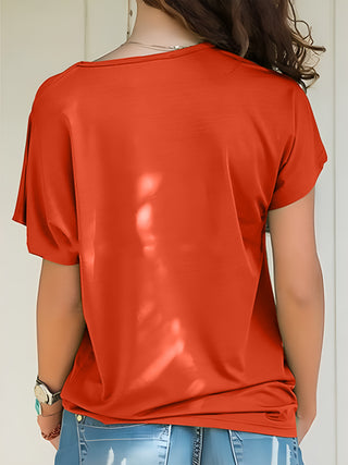 Asymmetrical Neck Short Sleeve T-Shirt Divacious