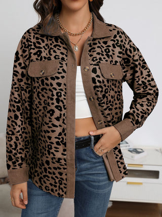 Full Size Leopard Buttoned Jacket Divacious