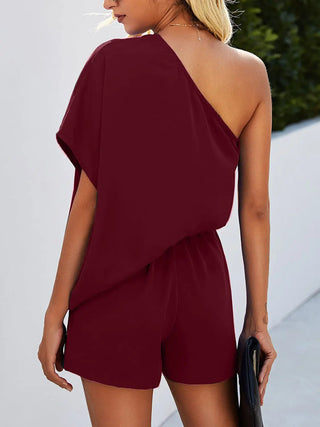 Single Shoulder Batwing Sleeve Romper Divacious