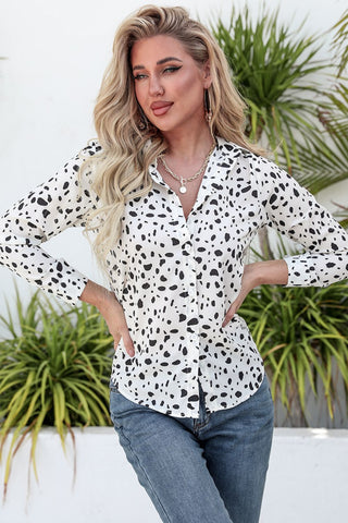 Animal Print Curved Hem Button-Up Shirt Divacious