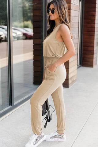 Drawstring Round Neck Sleeveless Jumpsuit Divacious