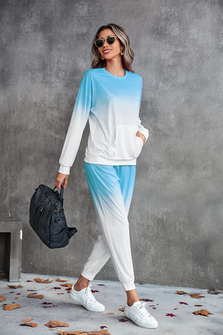 Gradient Round Neck Sweatshirt and Joggers Set Trendsi