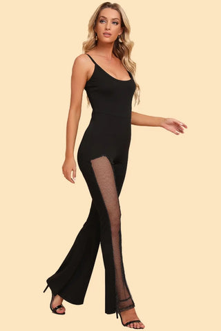 Spliced Mesh Spaghetti Strap Jumpsuit Divacious