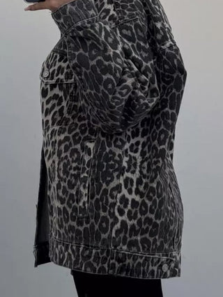 Leopard Button Up Long Sleeve Denim Top - Divacious