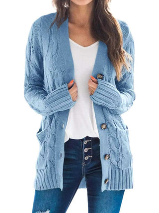 Cable-Knit Buttoned Cardigan with Pockets Divacious