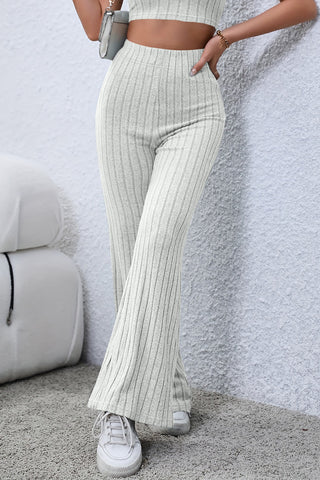 Full Size Ribbed High Waist Flare Pants Divacious