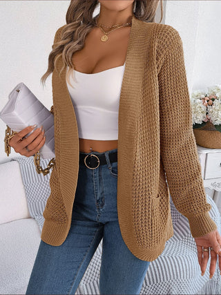 Open Front Long Sleeve Cardigan with Pockets Divacious