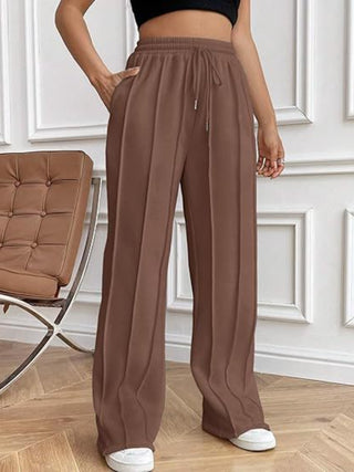 Drawstring Wide Leg Pants with Pockets - Divacious