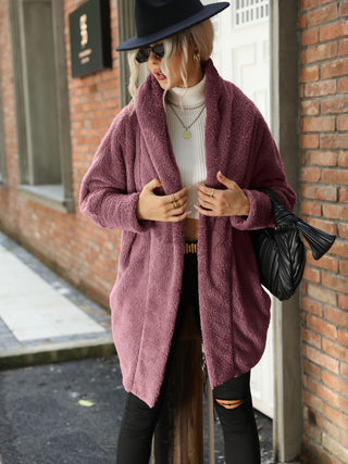 Open Front Hooded Teddy Coat Divacious