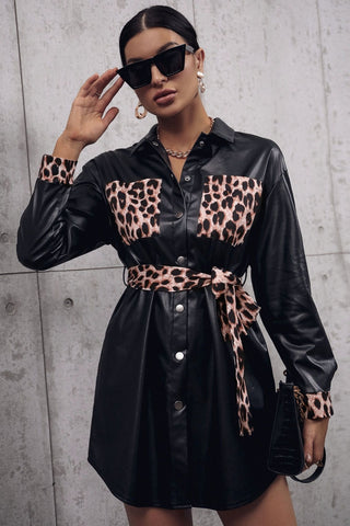 Tied Leopard Snap Down Trench Coat Divacious