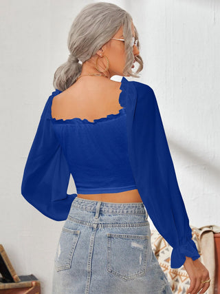 Mesh Sweetheart Neck Flounce Sleeve Top Divacious