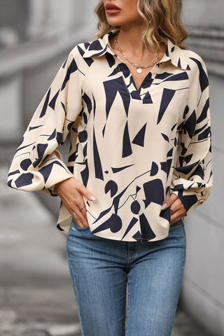 Printed Johnny Collar Blouse Divacious