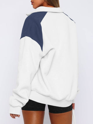 Contrast Quarter Zip Long Sleeve Sweatshirt - Divacious