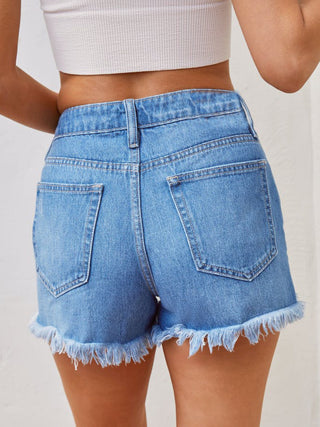 Distressed Raw Hem Denim Shorts Divacious