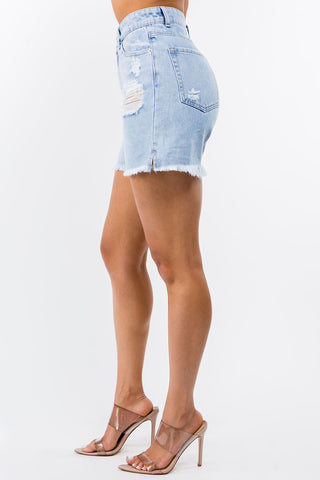 High Waist Distressed Raw Hem Denim Shorts Divacious