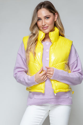 Snobbish Zip Up Turtleneck Shiny Quilted Vest Trendsi