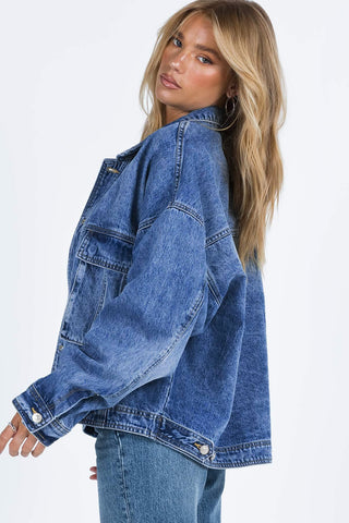 Collared Neck Button Up Denim Jacket - Divacious