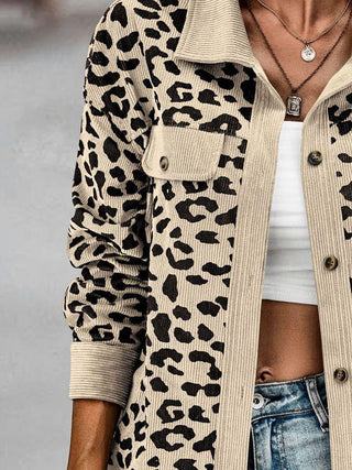 Full Size Leopard Buttoned Jacket Divacious