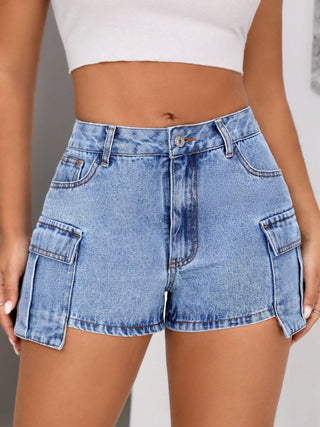 Mid-Rise Waist Denim Shorts with Pockets Divacious