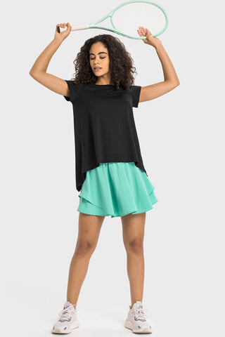 Millennia Tie Back Short Sleeve Sports Tee Trendsi