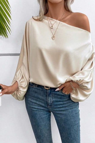 Single Shoulder Balloon Sleeve Blouse Divacious