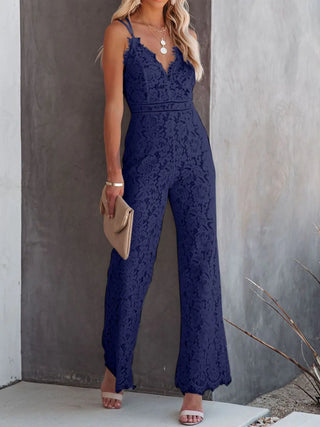 Lace V-Neck Spaghetti Strap Jumpsuit Trendsi