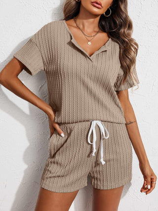 Notched Short Sleeve Top and Shorts Set Trendsi