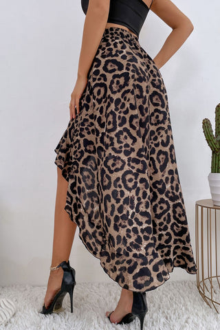 Leopard Ruffle Hem High-Low Skirt Divacious