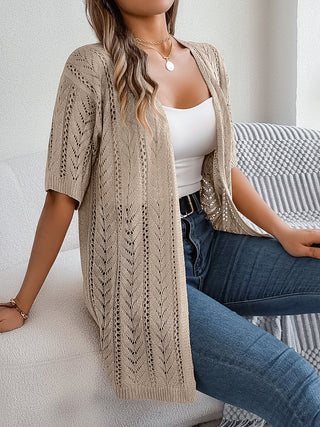 Openwork Open Front Half Sleeve Cardigan Divacious